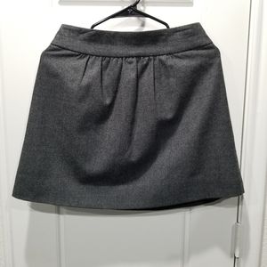 J Crew Wool  Mini Skirt Charcoal Grey Shirred Pleated Sz 0 Gathered Women Lined